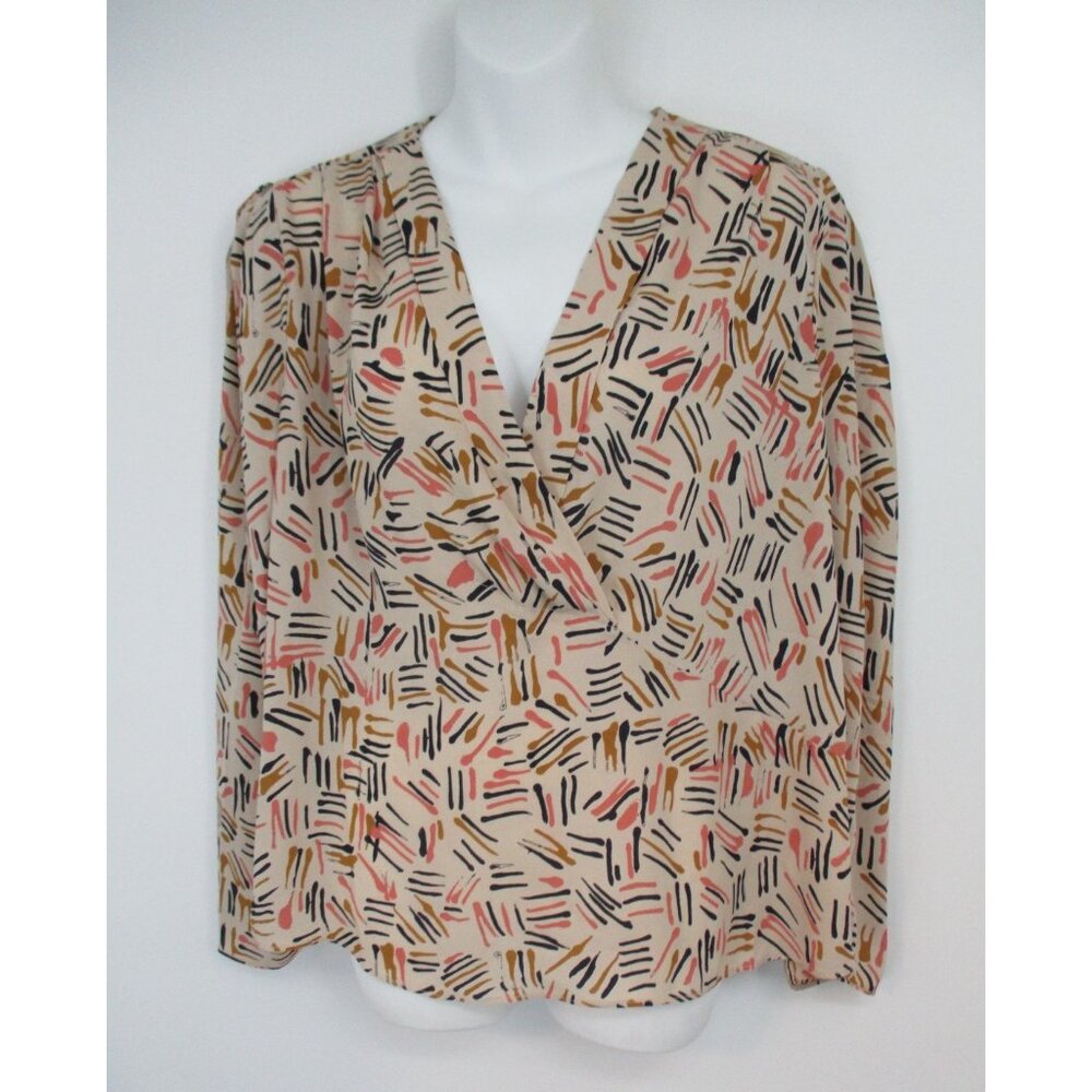 Cabi Sheer Blouse Womens Size M V Neck Beige Long Sleeves